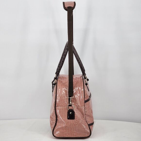 Guess Vintage Y2K Pink Brown Snakeskin Patent Weekender Duffle Bag RARE - Picture 3 of 16